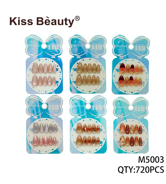 Uñas postizas almendradas Kiss Beauty con diseños variados y elegantes