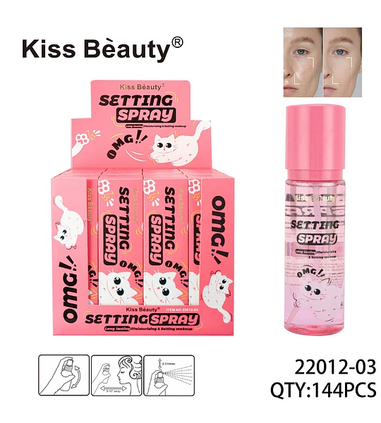 Setting Spray Kiss Beauty fijador de maquillaje larga duración hidratante