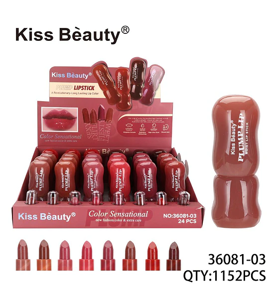 Labial Plump Lipstick Larga Duración Color Sensacional Kiss Bèauty