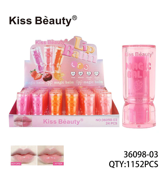 Display de 24 Bálsamos Labiales Mágicos Hidratantes Kiss Bèauty