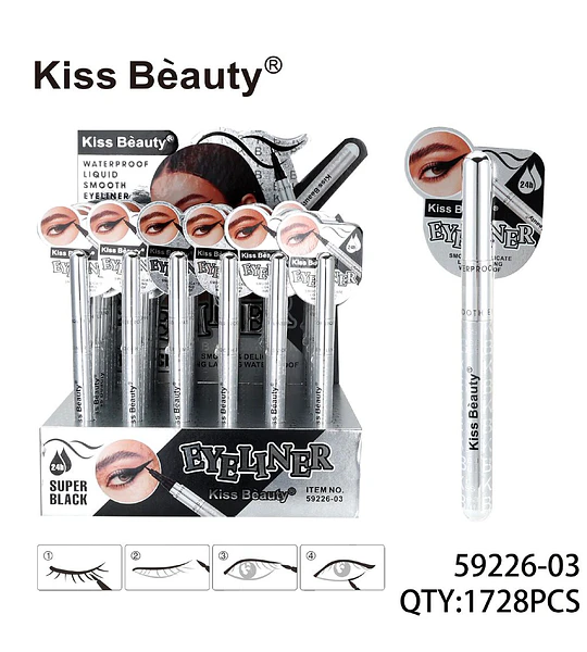 Delineador Líquido Waterproof Super Negro Kiss Beauty 24h