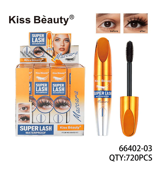 Máscara de Pestañas Waterproof Super Lash Kiss Beauty para Volumen Duradero
