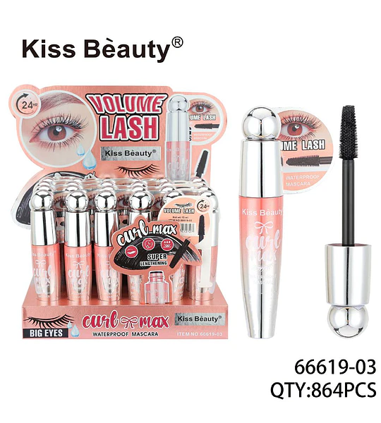 Máscara de Pestañas Kiss Bèauty Volume Lash Curl Max Waterproof 24HR
