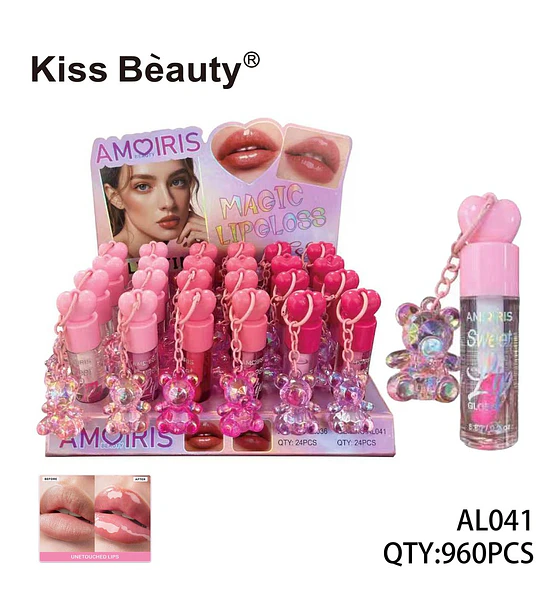 Brillo labial mágico con llavero de oso Amoiris Kiss Beauty