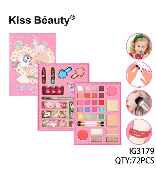 Set de Maquillaje Infantil Completo Unicornio Kiss Bèauty IG3179