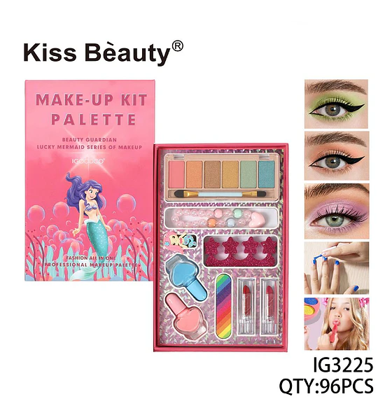 Kit de Maquillaje Completo Sirena con Sombras, Labiales y Uñas Kiss Bèauty