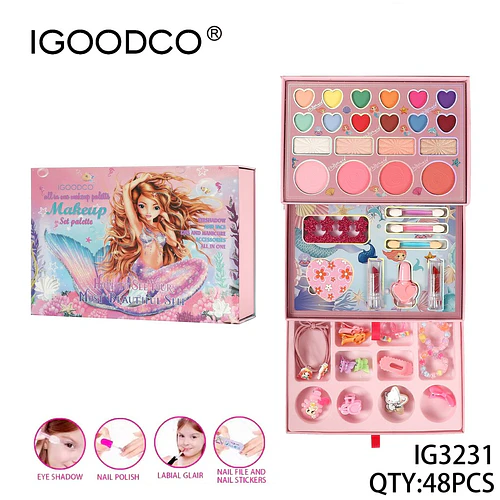 Set de Maquillaje y Accesorios Infantil IGOODCO® Temática Sirena 48 Piezas - Chuys Beautys | Chuy's Beautys