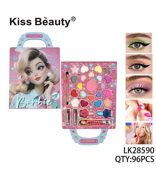 Set de Maquillaje Infantil Kiss Beauty Barbie con Sombras y Brillo Labial