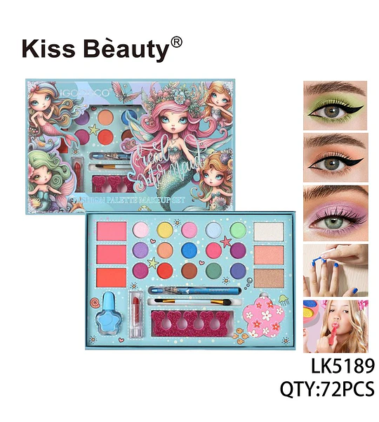 Set de Maquillaje Completo Temática Sirena Kiss Bèauty para Niñas