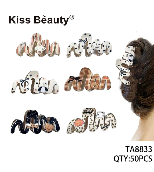 Pinzas de Pelo Grandes Onduladas con Diseños Variados Kiss Beauty