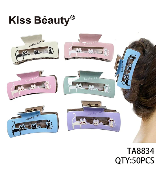 Pinzas para el pelo rectangulares Kiss Bèauty con diseño de gatos de la suerte
