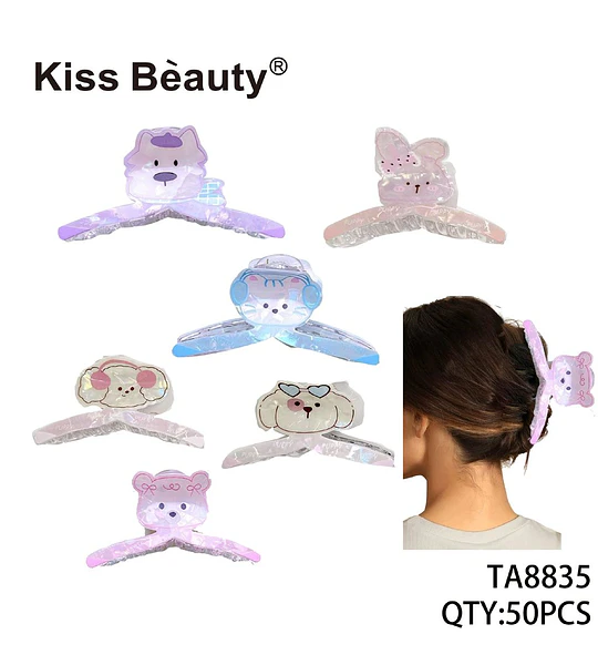 Pinzas de Pelo Grandes Iridescentes con Diseño de Animales Kiss Beauty
