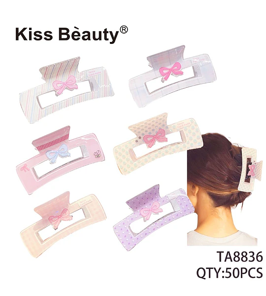 Pinzas de Pelo Rectangulares con Lazo y Diseño Pastel Kiss Bèauty