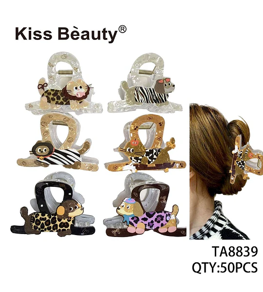 Pinzas de Pelo Garra Acrílicas con Diseño de Animales Kiss Bèauty