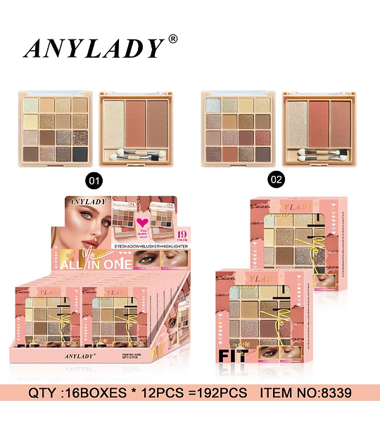 Paleta de Maquillaje Todo en Uno ANYLADY con Sombras, Rubor e Iluminador