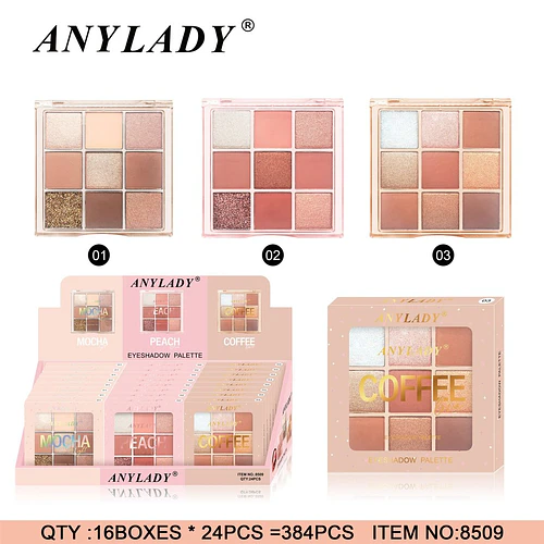 Paleta de Sombras de Ojos ANYLADY 9 Tonos Acabados Variados Mocha Peach Coffee - Chuys Beautys | Chuy's Beautys