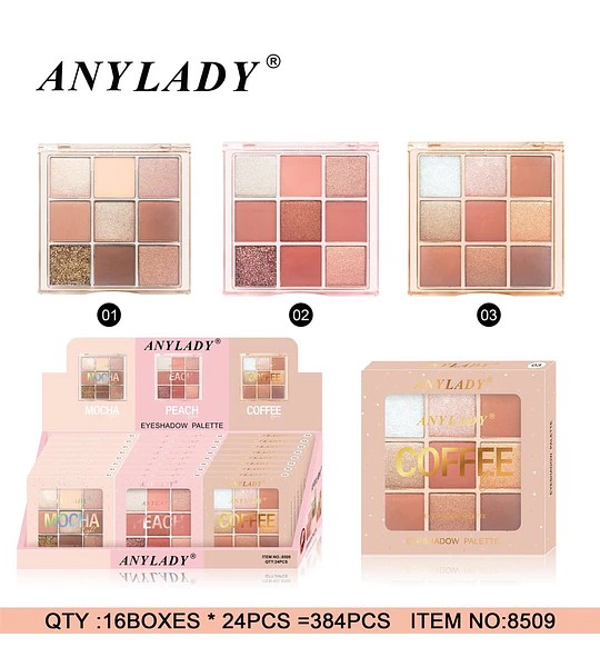 Paleta de Sombras de Ojos ANYLADY 9 Tonos Acabados Variados Mocha Peach Coffee