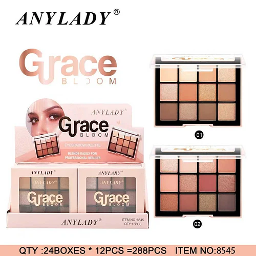Paleta de Sombras de Ojos Grace Bloom Anylady con 12 Tonos - Chuys Beautys | Chuy's Beautys