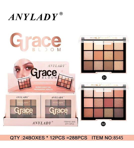 Paleta de Sombras de Ojos Grace Bloom Anylady con 12 Tonos