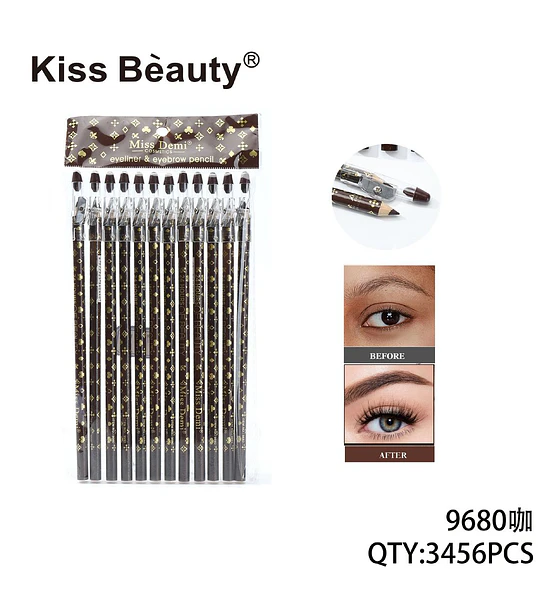 Lápiz Delineador y Cejas Marrón Kiss Bèauty Miss Demi Pack 12 Unidades