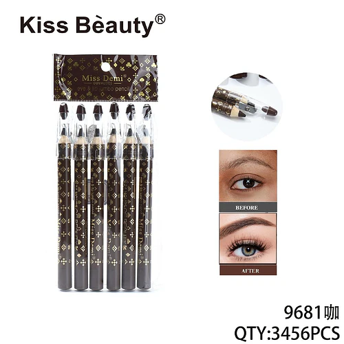 Set de 6 lápices jumbo Kiss Beauty Miss Demi para ojos, cejas y labios tono café - Chuys Beautys | Chuy's Beautys