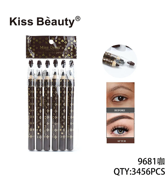 Set de 6 lápices jumbo Kiss Beauty Miss Demi para ojos, cejas y labios tono café