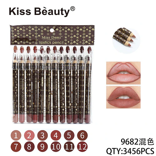 Set de 12 Delineadores Labiales Larga Duración Kiss Beauty Miss Demi - Chuys Beautys | Chuy's Beautys