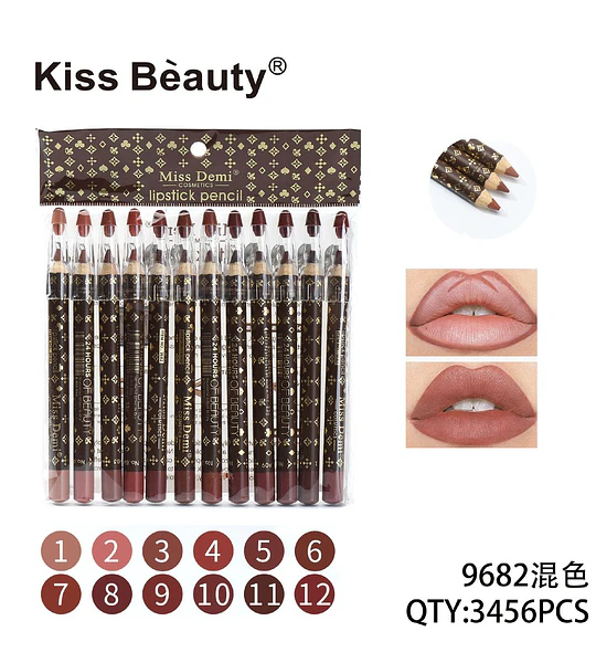 Set de 12 Delineadores Labiales Larga Duración Kiss Beauty Miss Demi