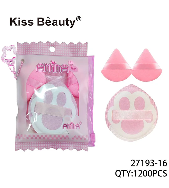 Set de Esponjas y Puffs de Maquillaje Kiss Beauty Annia con Diseño de Patita