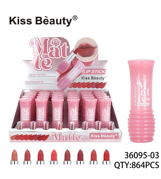 Lápiz Labial Matte de Textura Aterciopelada Kiss Bèauty con Colores Intensos