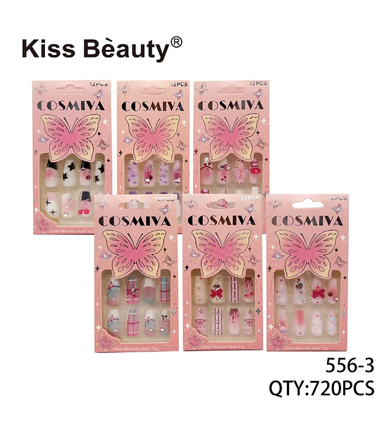 Uñas postizas Kiss Bèauty Cosmiya con diseños variados para aplicación rápida