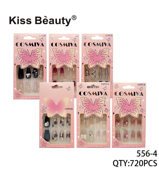 Set de Uñas Postizas Kiss Bèauty Cosmiva con Diseños Variados y Aplicación Rápida