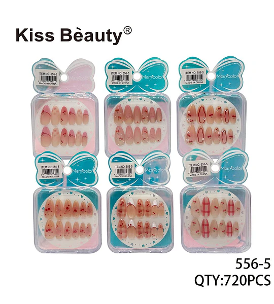 Set de Uñas Postizas Almendradas Kiss Beauty con Diseños de Cerezas Variados