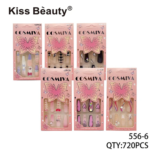 Set de Uñas Postizas Adhesivas Kiss Beauty COSMIYA con Diseños Variados - Chuys Beautys | Chuy's Beautys