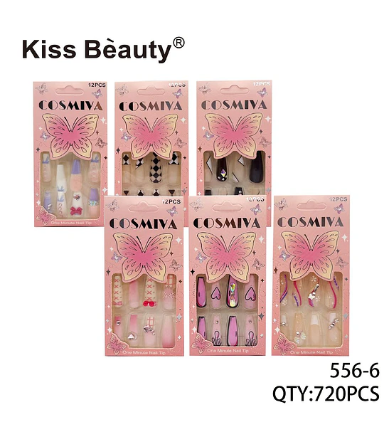 Set de Uñas Postizas Adhesivas Kiss Beauty COSMIYA con Diseños Variados