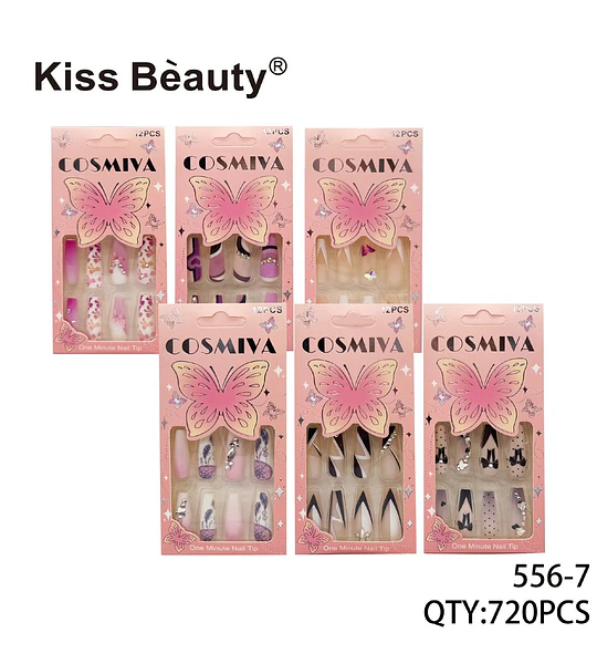 Set de Uñas Postizas Kiss Beauty COSMIYA con Diseños Variados y Aplicación Rápida