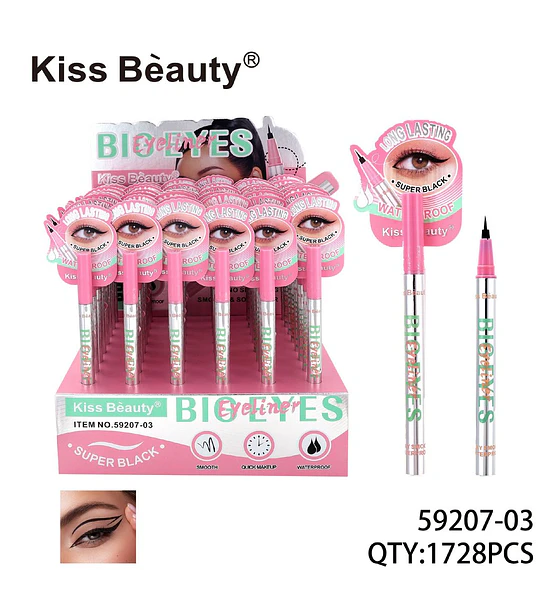 Delineador de Ojos Líquido Kiss Beauty Big Eyes Super Negro de Larga Duración