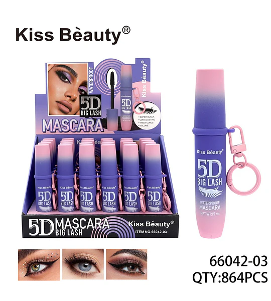Máscara de Pestañas Kiss Beauty 5D Big Lash Efecto Volumen y Largo