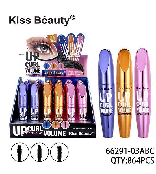 Máscara de Pestañas UP Curl Volume Waterproof Kiss Beauty Set 3 Tonos