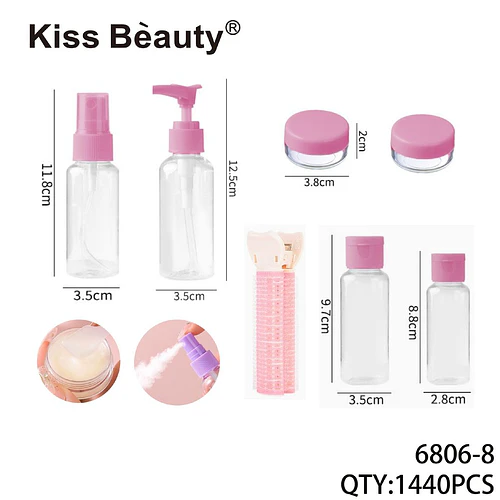 Set de Envases de Viaje Recargables y Ruleros Kiss Bèauty - Chuys Beautys | Chuy's Beautys