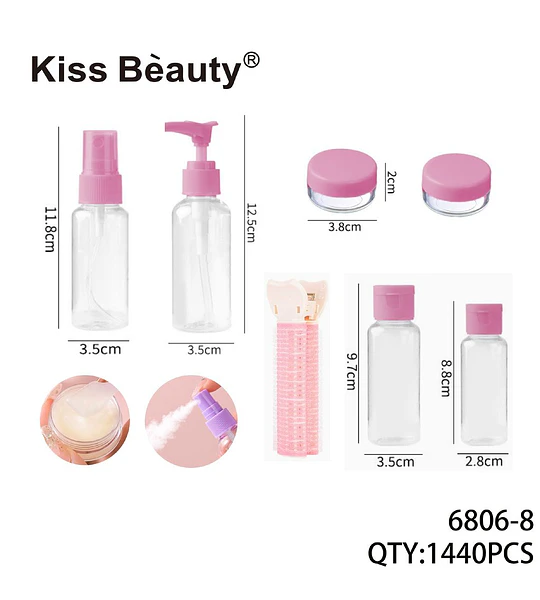 Set de Envases de Viaje Recargables y Ruleros Kiss Bèauty