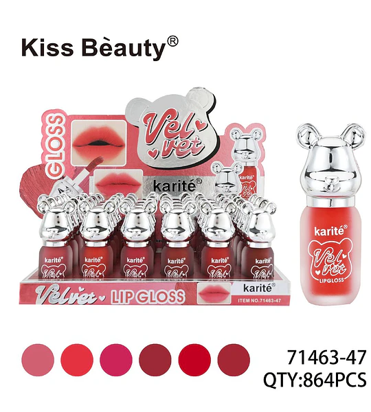 Brillo labial Velvet Karité con aplicador y tapa oso Kiss Bèauty