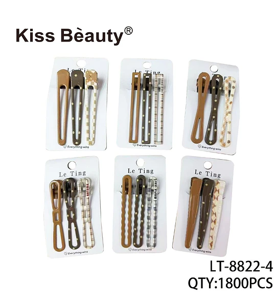 Set de 3 pinzas para el cabello con diseños variados tonos tierra Kiss Bèauty