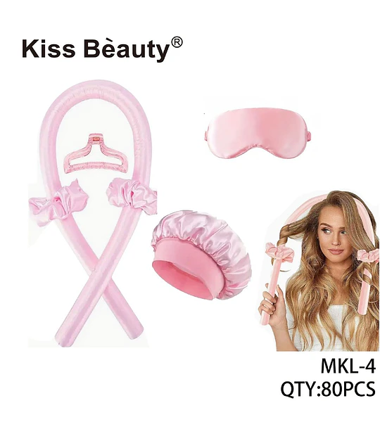 Set de Rizado Sin Calor de Satén Rosado Completo Kiss Bèauty