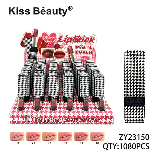 Lápiz Labial Matte Lover Drohoo de Kiss Bèauty con Diseño Houndstooth - Chuys Beautys | Chuy's Beautys