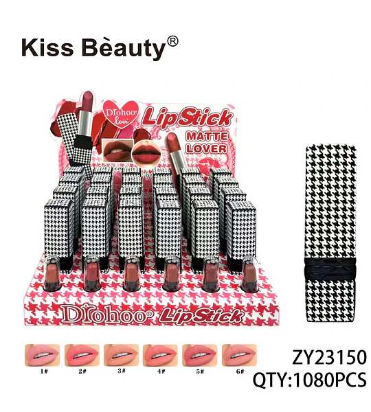 Lápiz Labial Matte Lover Drohoo de Kiss Bèauty con Diseño Houndstooth