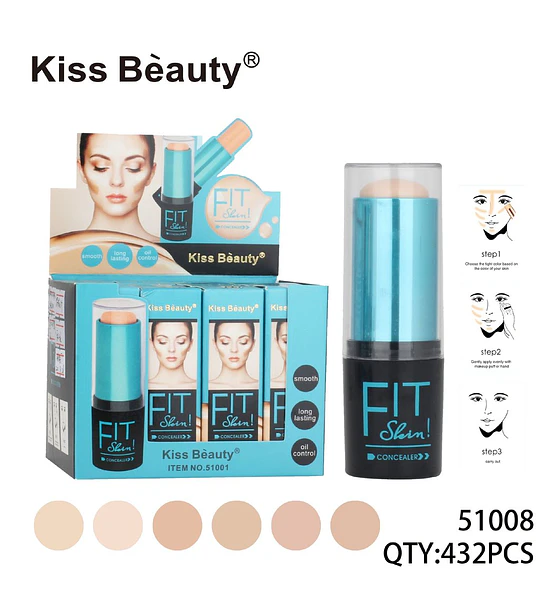 Corrector en Barra Kiss Beauty Fit Skin Larga Duración y Control de Grasa