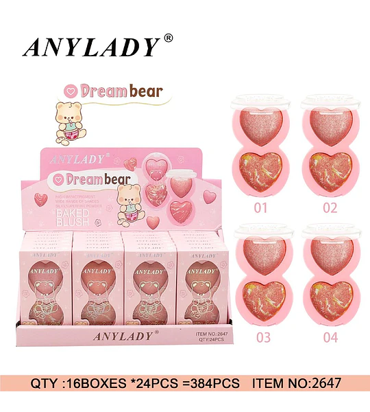 Rubor horneado doble tono corazón ANYLADY Dream Bear