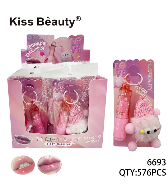 Bálsamo Labial Hidratante HUXIABEAUTY con Llavero de Peluche y Diseño Estrellas