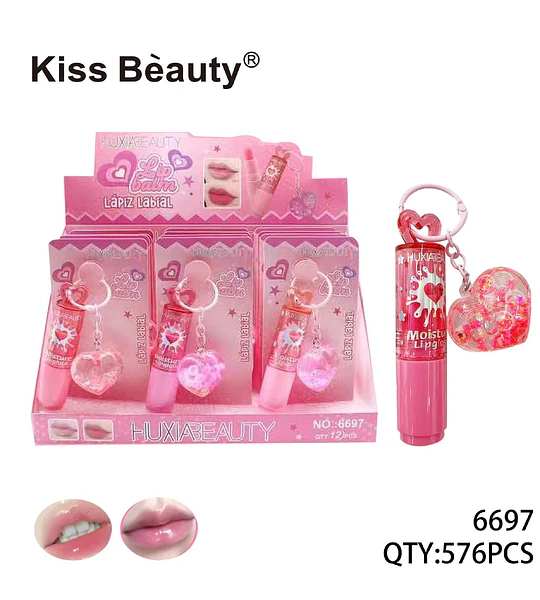 Brillo labial hidratante con llavero y diseño de corazón Kiss Beauty